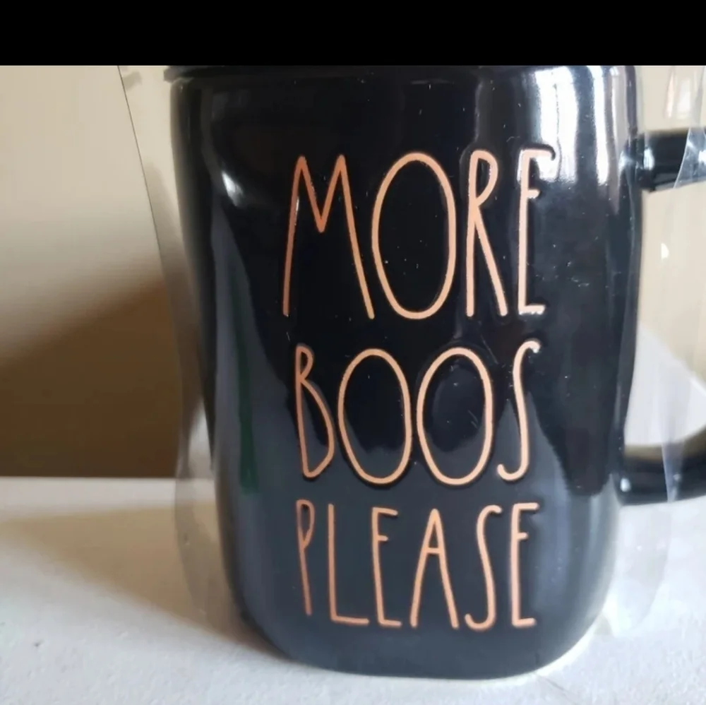 Rae Dunn Halloween MORE BOOS PLEASE black with orange text
